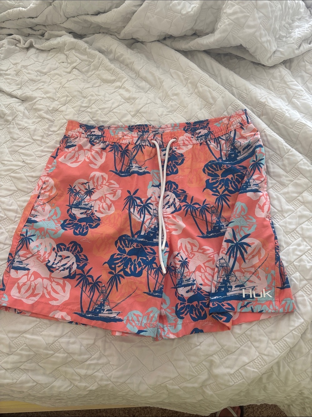 Huk Coral Tropical Print Swim Trunks